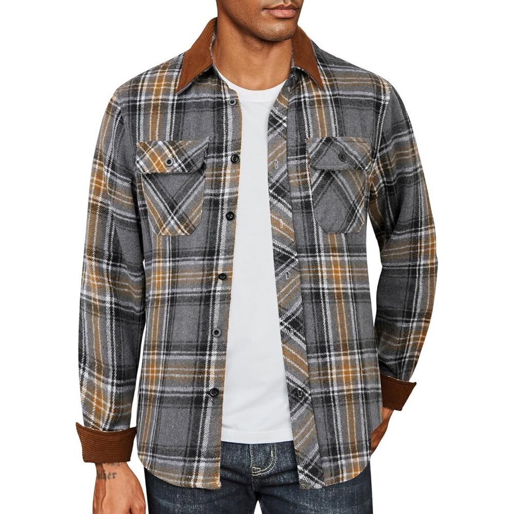 Men's Flannel Long Sleeve Plaid Button Down Shirt with Pockets